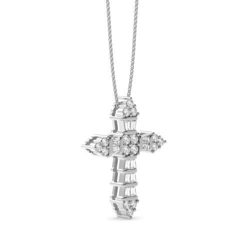 Pave Setting Baguette Celestial Cross Pendant Necklace