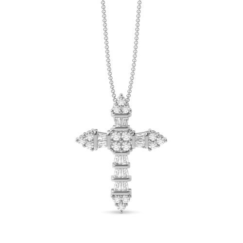Pave Setting Baguette Silver Celestial Pendant Necklaces