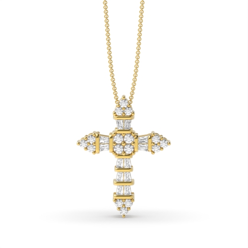 Pave Setting Baguette Yellow Gold Celestial Pendant Necklaces
