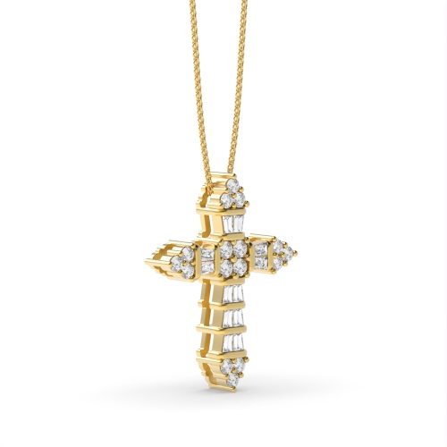 Pave Setting Baguette Yellow Gold Celestial Pendant Necklaces