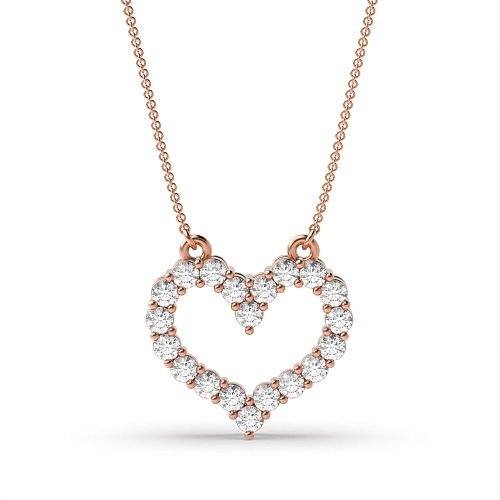 4 Prong Round Rose Gold Heart Pendant Necklace