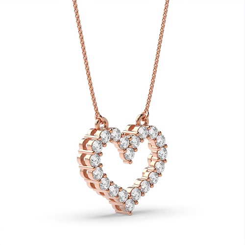 4 Prong Round Rose Gold Heart Pendant Necklace