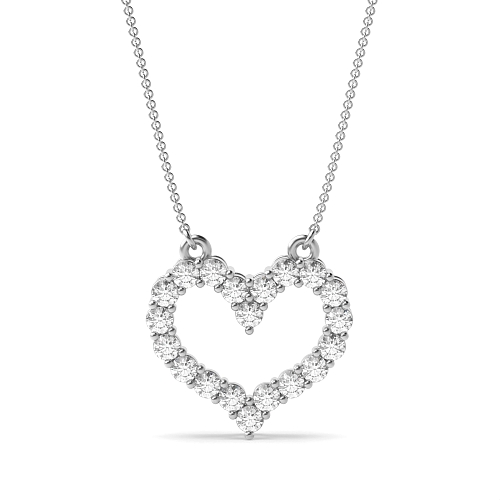 4 Prong Round White Gold Heart Pendant Necklace