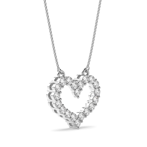 4 Prong Round White Gold Heart Pendant Necklace