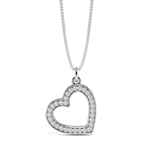 Pave Setting Round Silver Heart Pendant Necklace