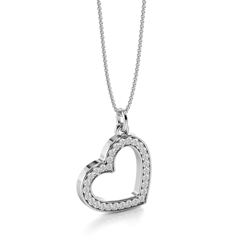 Pave Setting Round Silver Heart Pendant Necklace