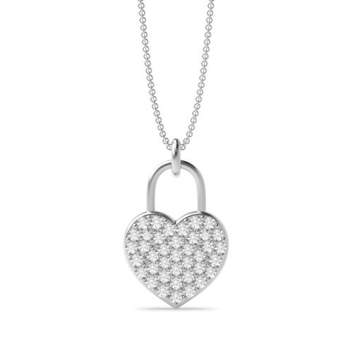 Pave Setting Lock Design Gold & Platinum Diamond Heart Necklace (16.60mm X 10.40mm)