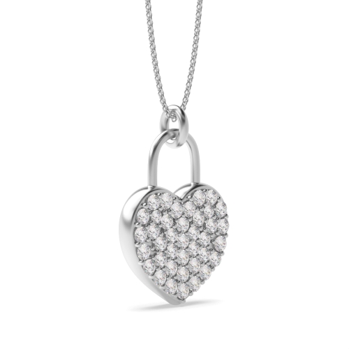 Pave Setting Round Lock Heart Pendant Necklace