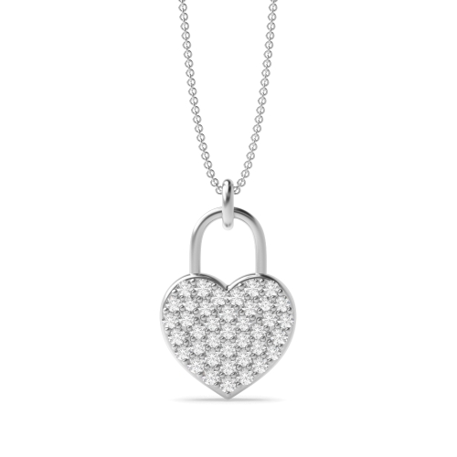Pave Setting Round Lock Lab Grown Diamond Heart Pendant Necklaces