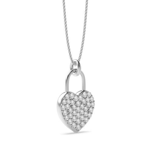 Pave Setting Round Lock Lab Grown Diamond Heart Pendant Necklaces