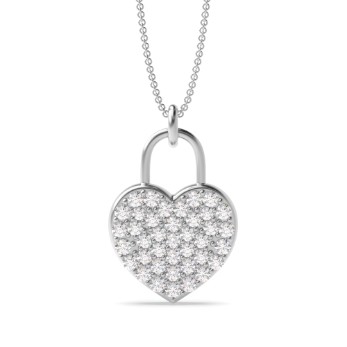 Pave Setting Round Silver Heart Pendant Necklace