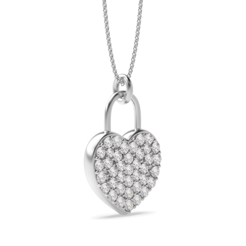 Pave Setting Round Silver Heart Pendant Necklace