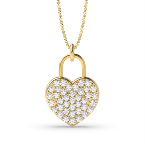 Pave Setting Round Yellow Gold Lock Pendant Necklaces
