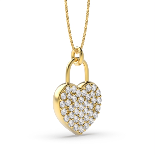 Pave Setting Round Yellow Gold Lock Pendant Necklaces