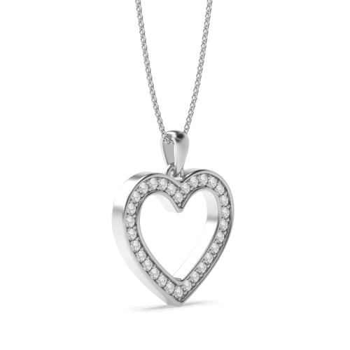 Round Silver Heart Pendant Necklace