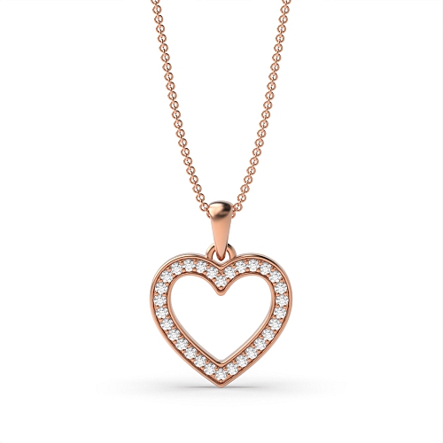 Pave Setting Round Rose Gold Heart Pendant Necklace