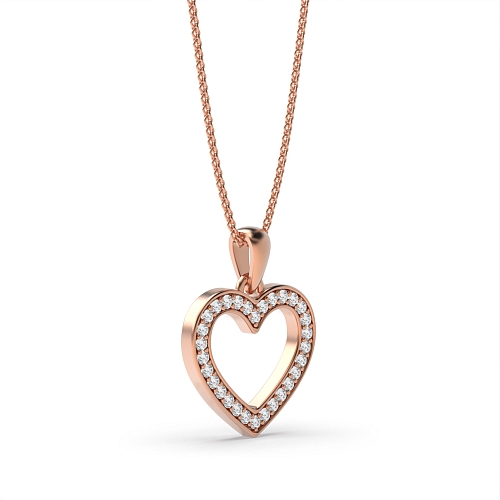 Pave Setting Round Rose Gold Heart Pendant Necklace