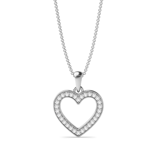 Pave Setting Round White Gold Heart Pendant Necklace