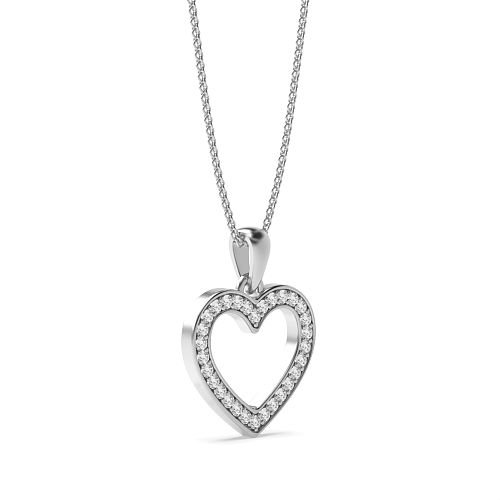 Pave Setting Round White Gold Heart Pendant Necklace