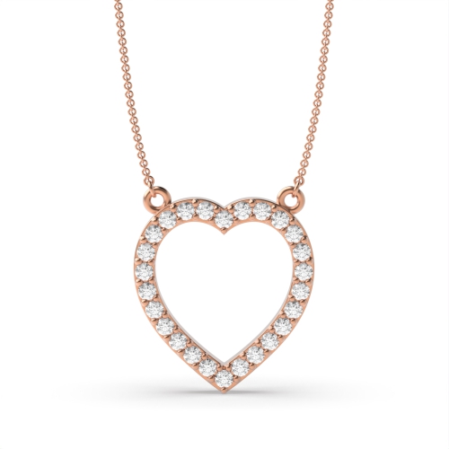 Pave Setting Round Rose Gold Heart Pendant Necklace