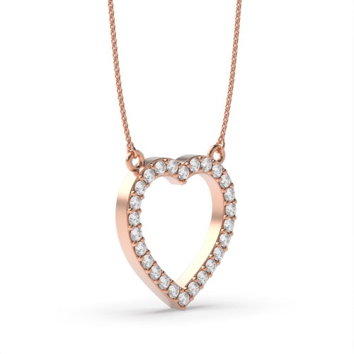 Pave Setting Round Rose Gold Heart Pendant Necklace