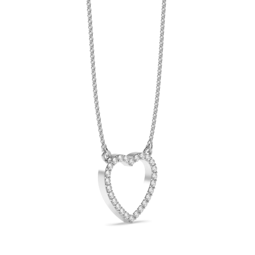 Pave Setting Round Open Naturally Mined Diamond Heart Pendant Necklace