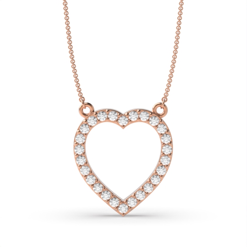 Pave Setting Round Rose Gold Open Heart Pendant Necklace