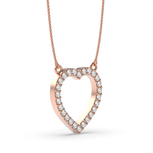 Pave Setting Round Rose Gold Open Heart Pendant Necklace