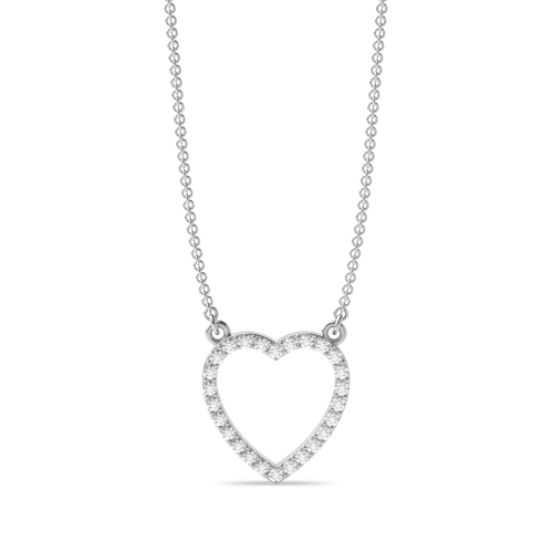 Pave Setting Round Open Lab Grown Diamond Heart Pendant Necklaces