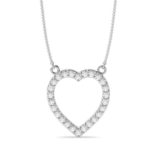 Pave Setting Round White Gold Open Heart Pendant Necklace