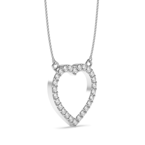 Pave Setting Round White Gold Open Heart Pendant Necklace