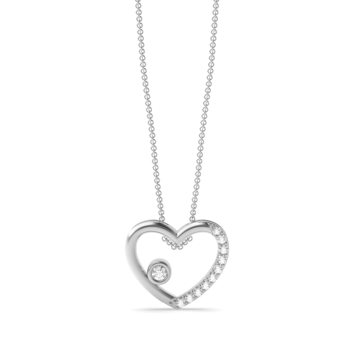 Round Silver Heart Pendant Necklace