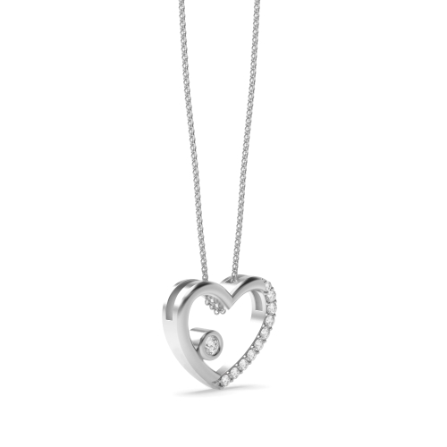 Round Silver Heart Pendant Necklace