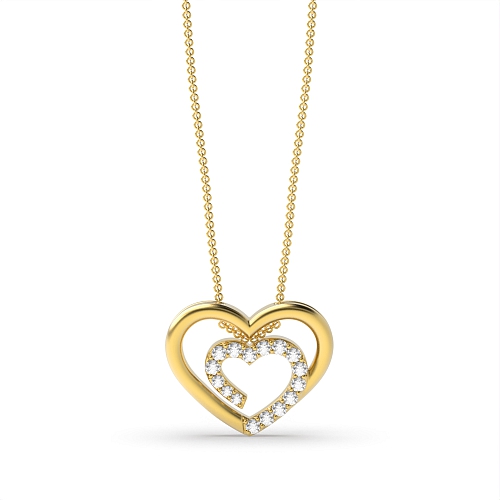 Pave Setting Round Yellow Gold Double Pendant Necklaces