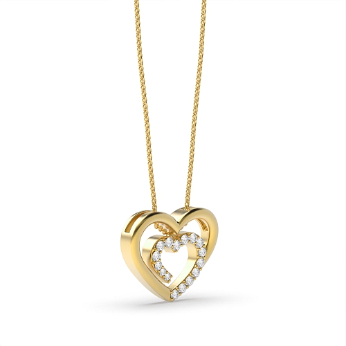Pave Setting Round Yellow Gold Double Pendant Necklaces