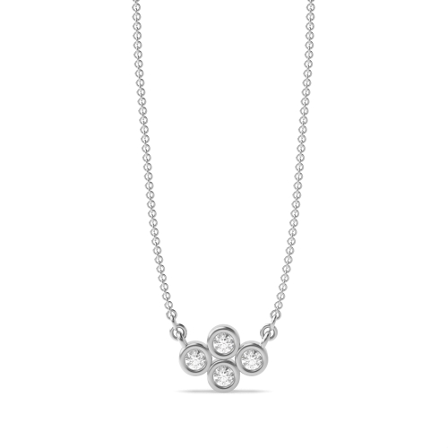 Bezel Set Four Diamond Cluster Pendant Necklace (5.80mm X 7.80mm)