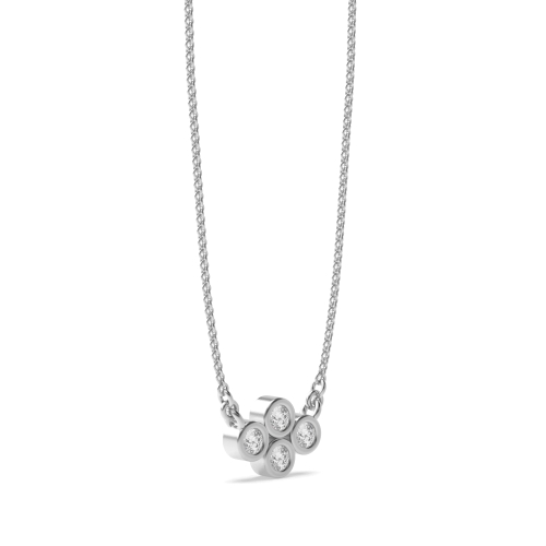 Bezel Set Four Diamond Cluster Pendant Necklace (5.80mm X 7.80mm)