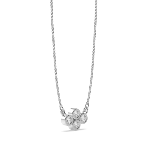 Bezel Setting Round Platinum Four Cluster Pendant Necklaces