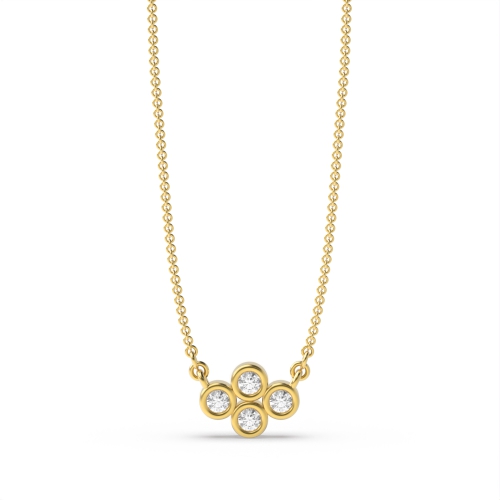Bezel Setting Round Yellow Gold Four Cluster Pendant Necklaces