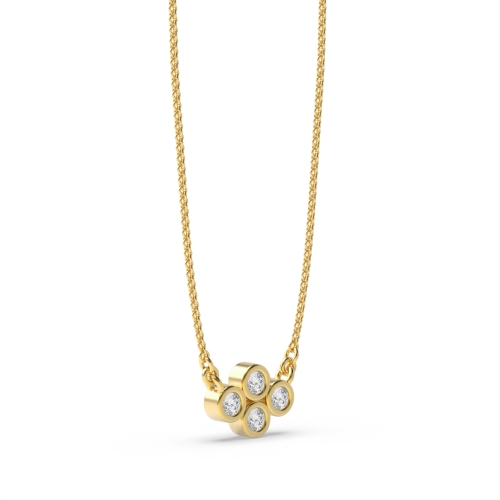 Bezel Setting Round Yellow Gold Four Cluster Pendant Necklaces