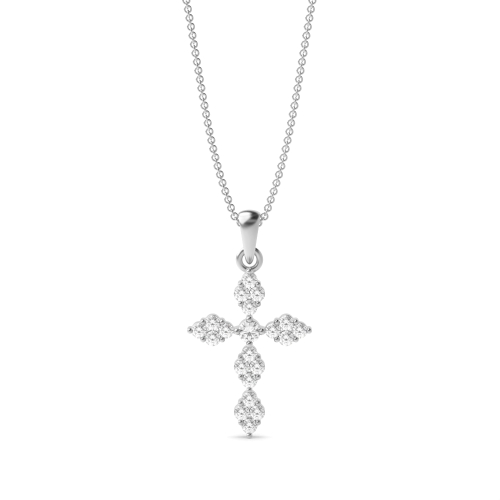 Bezel Set Delicate Cluster Cross Pendant Necklace (22.0mm X 12.0mm)