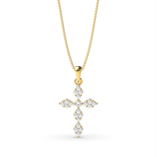 Bezel Setting Round Yellow Gold Cross Pendant Necklace