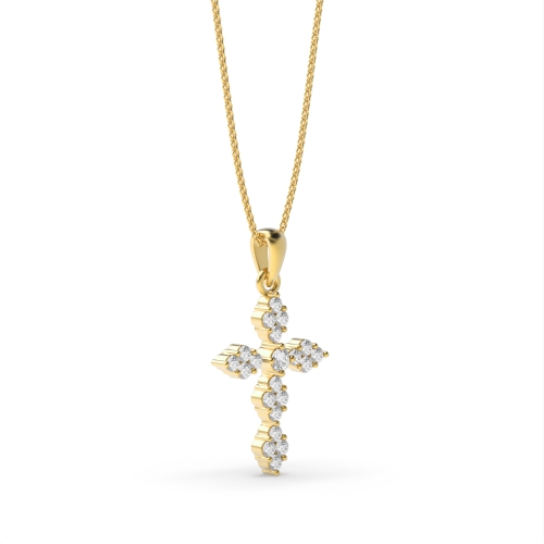 Bezel Setting Round Yellow Gold Cross Pendant Necklace