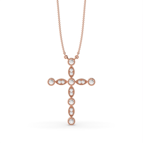 Bezel Set Miligrain Vintage Cross Pendant Necklace (27.20mm X 19.0mm)