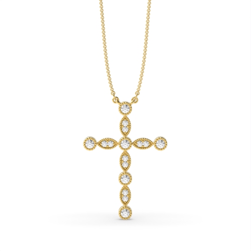 Bezel Setting Round Yellow Gold Miligrain vintage Pendant Necklaces