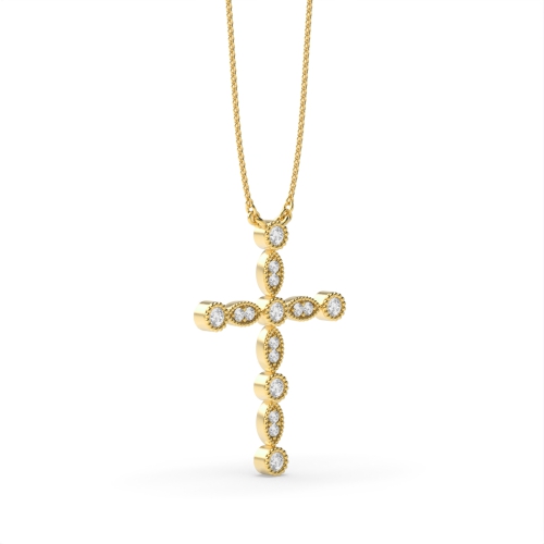 Bezel Setting Round Yellow Gold Miligrain vintage Pendant Necklaces