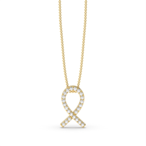 Pave Setting Round Yellow Gold Ribbon Pendant Necklaces