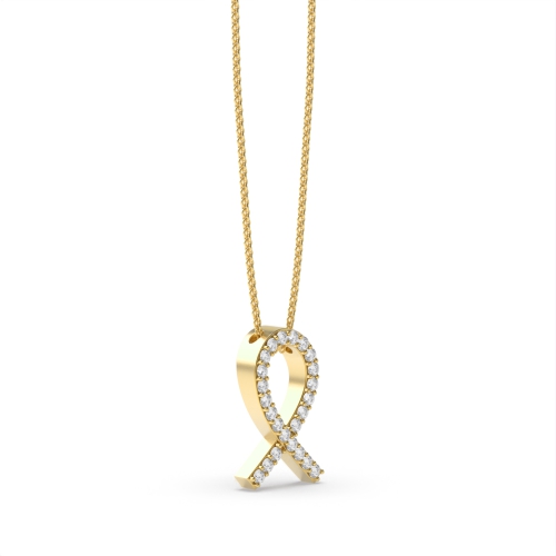 Pave Setting Round Yellow Gold Ribbon Pendant Necklaces