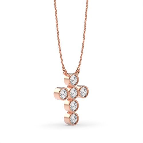 Bezel Set Elegant Platinum and  Gold Diamond Cross Necklace (14.0mm X 9.80mm)