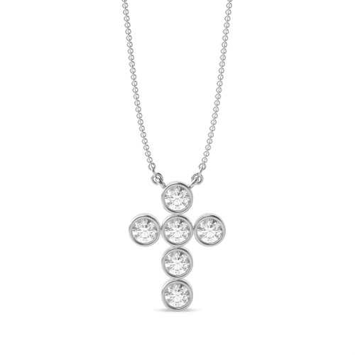 Bezel Set Elegant Platinum and  Gold Diamond Cross Necklace (14.0mm X 9.80mm)